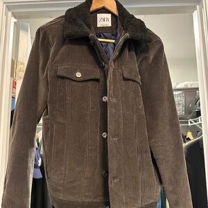 Corduroy Jacket with Faux Shearling Collar